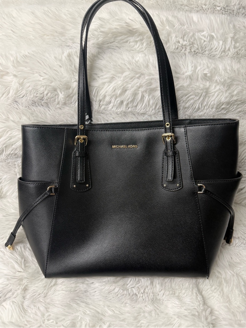 Michael Kors Black Saffiano Leather Tote with Gold Hardware
